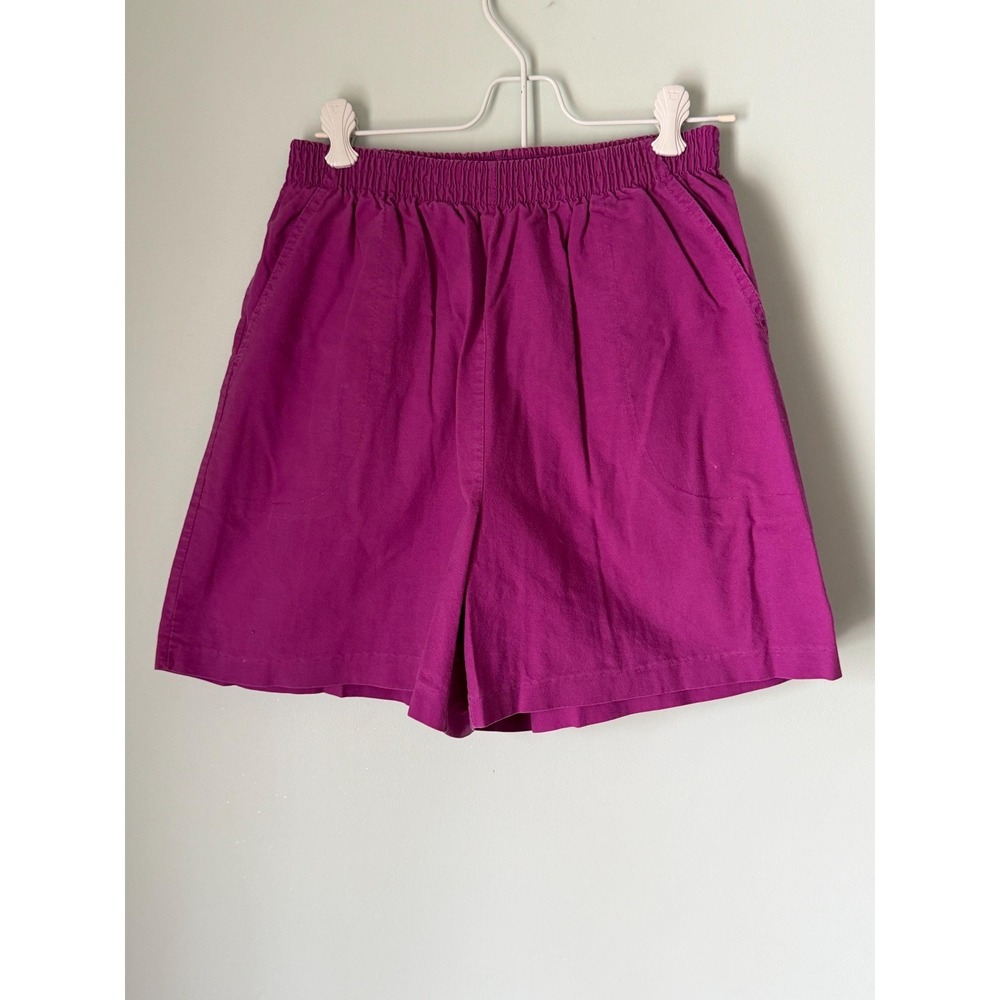 Vintage 90s Magenta Cotton Shorts USA Made Elastic Waist Retro Camp Y2K Normcore